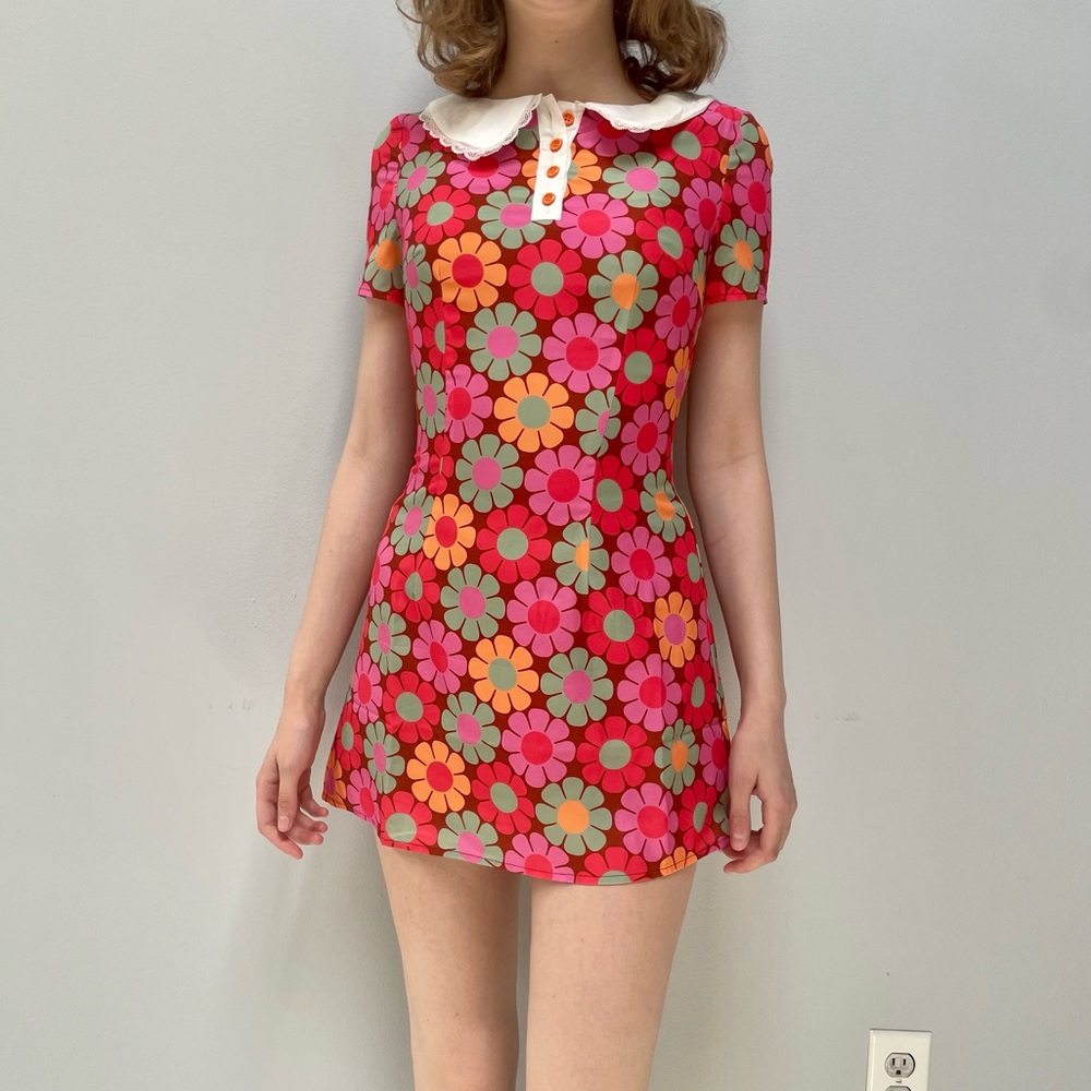 Dolls Kill groovy floral collared mini dress